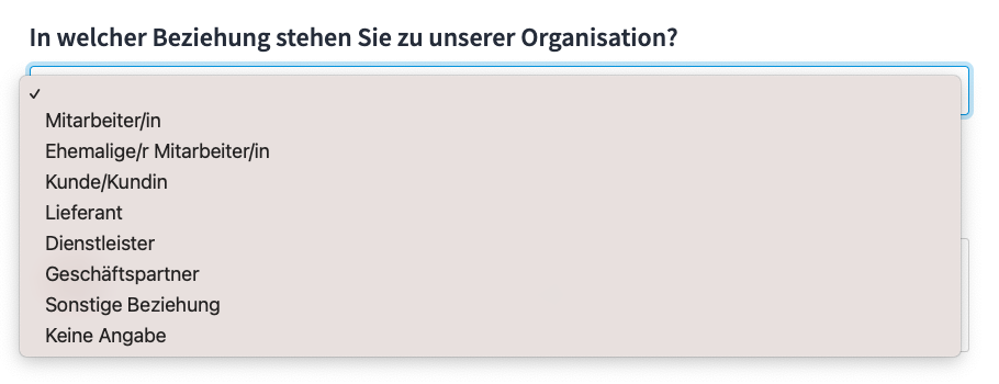 Einfachauswahl Dropdown