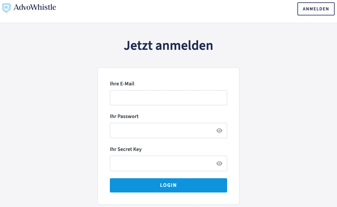 Anmeldemaske zum Sachbearbeiter-Backend